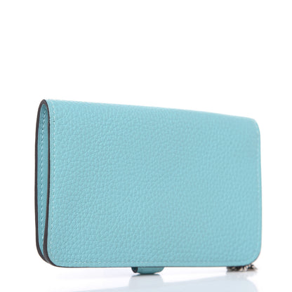Hermes Togo Dogon Card Case Key Holder Bleu Atoll 3 of 8