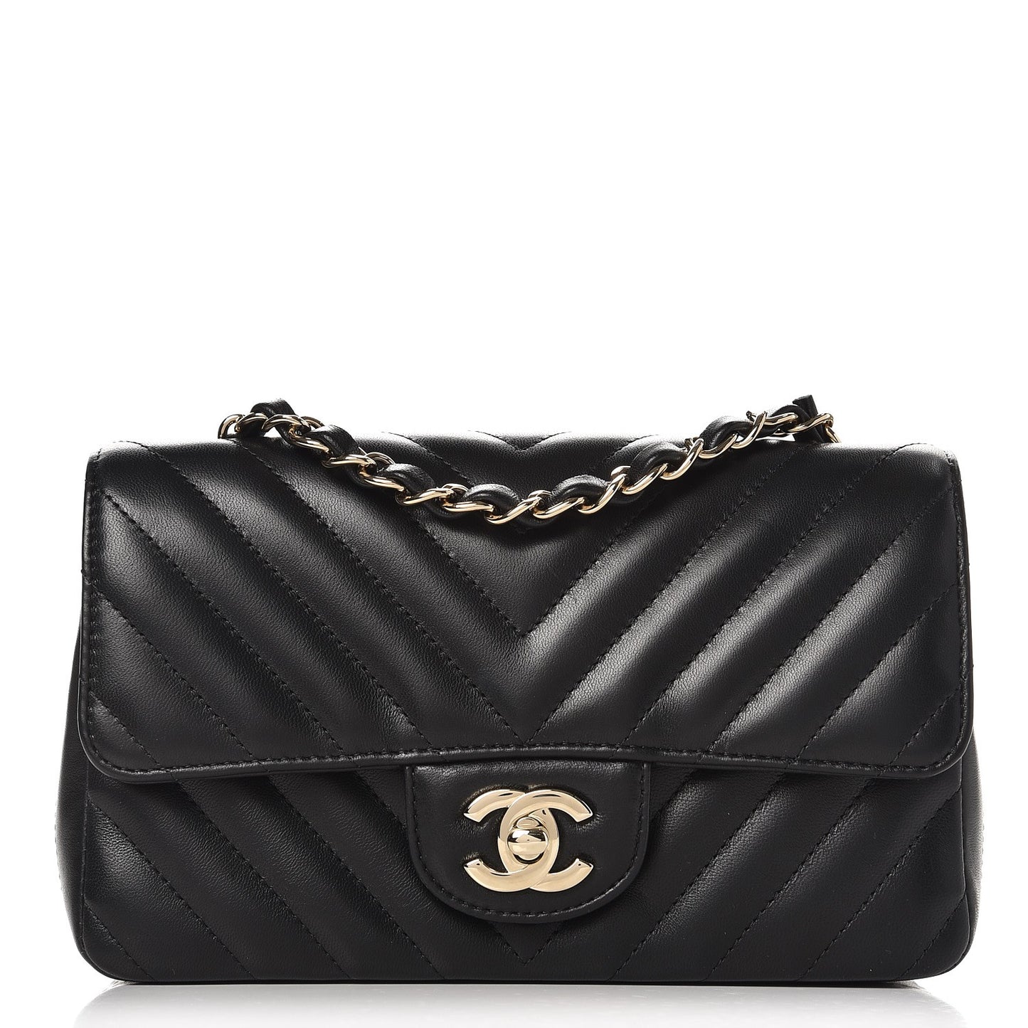 Lambskin Chevron Quilted Mini Rectangular Flap Black