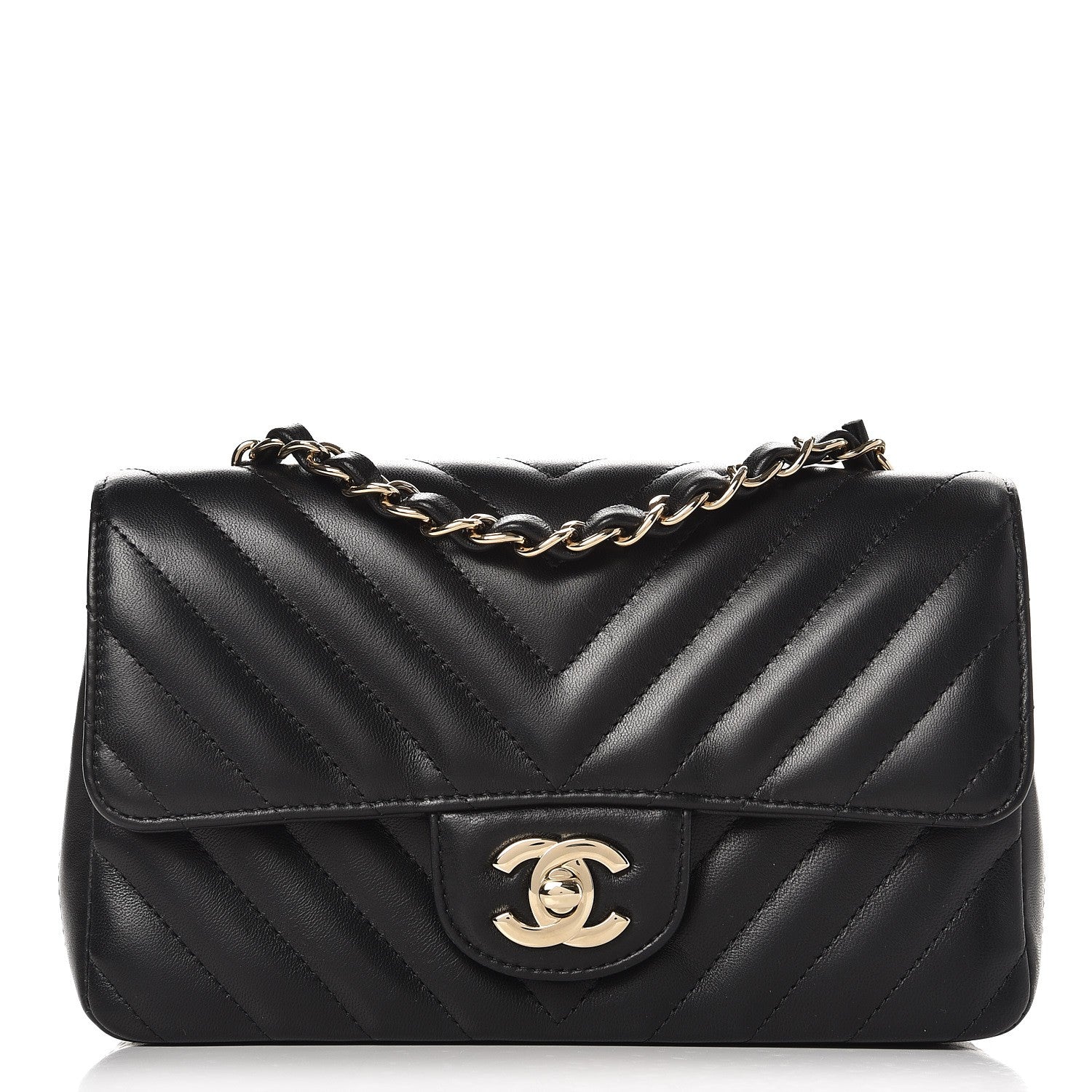 Chanel Lambskin Chevron Quilted Mini Rectangular Flap Black 1 of 8