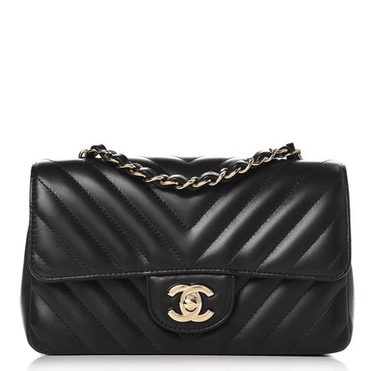 Chanel Lambskin Chevron Quilted Mini Rectangular Flap Black 1 of 8