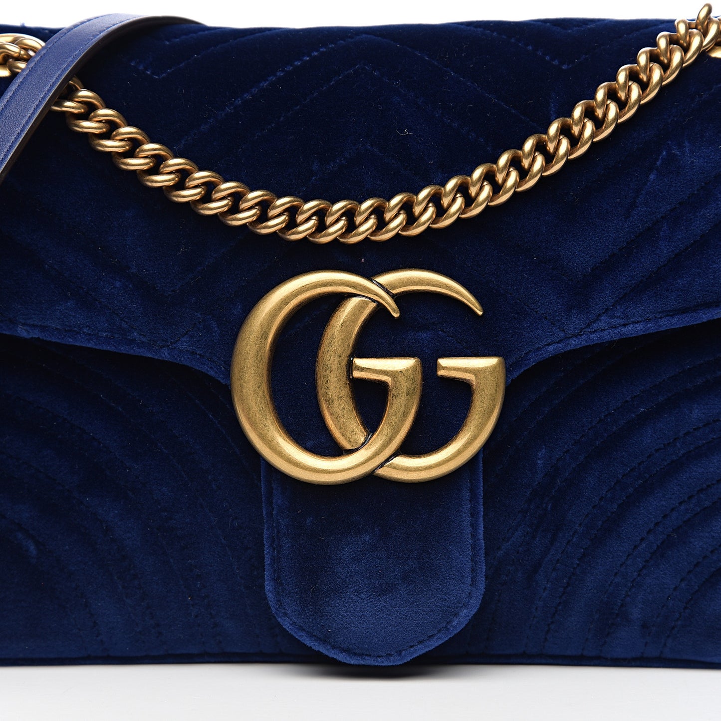 Velvet Matelasse Medium GG Marmont Shoulder Bag Cobalt Blue