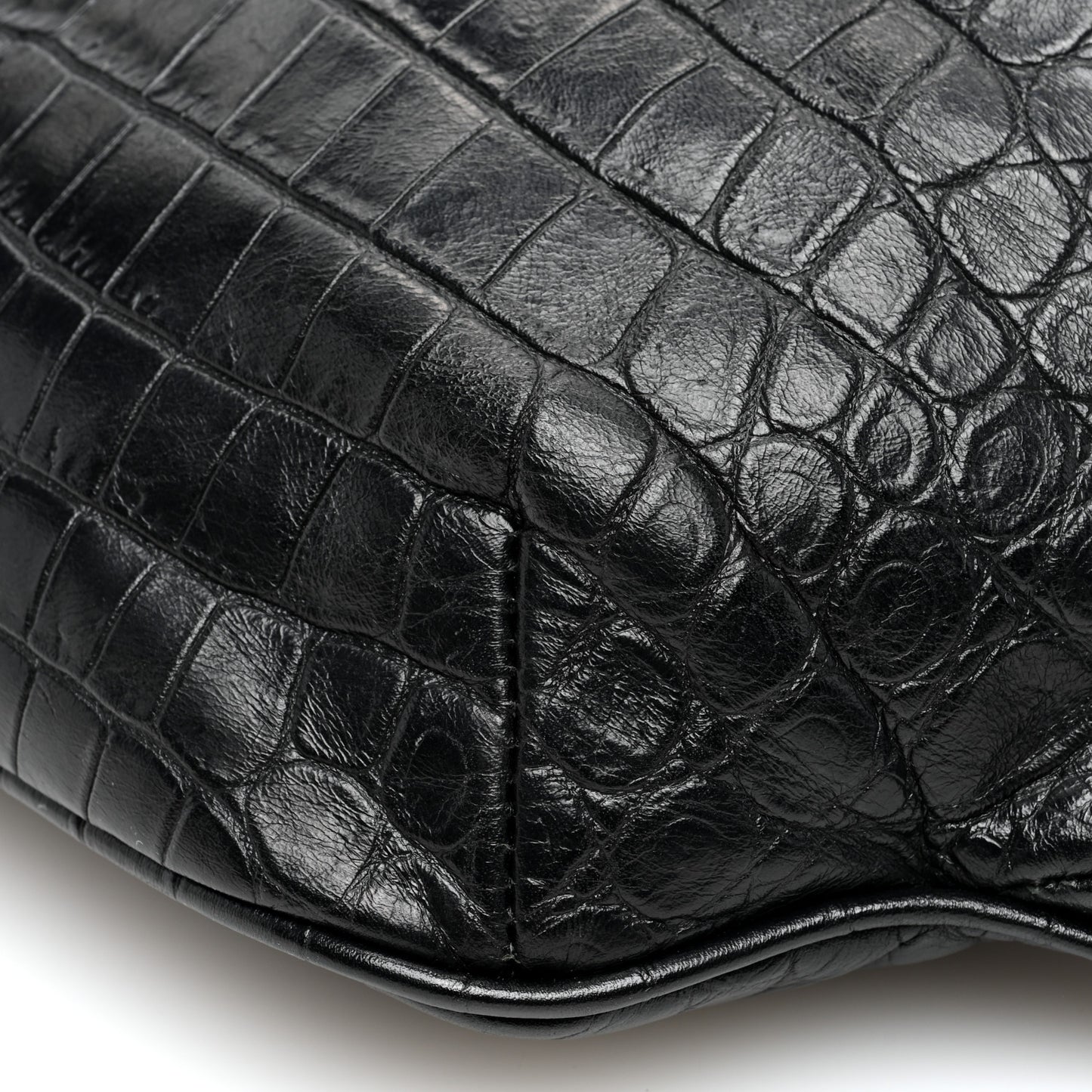 Calfskin Crocodile Embossed Monogram Belt Bag Black