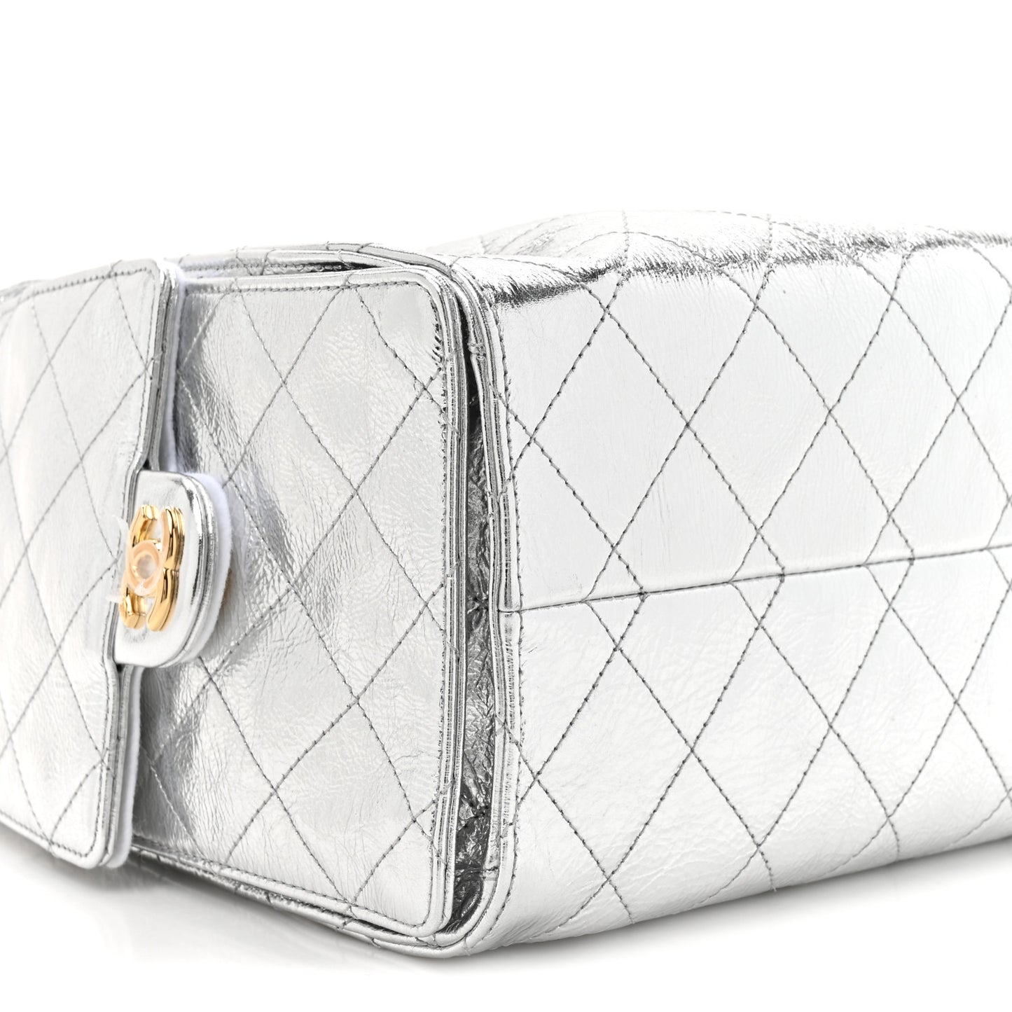 Metallic Crumpled Calfskin Quilted Small Chanel 25 Handbag Silvery