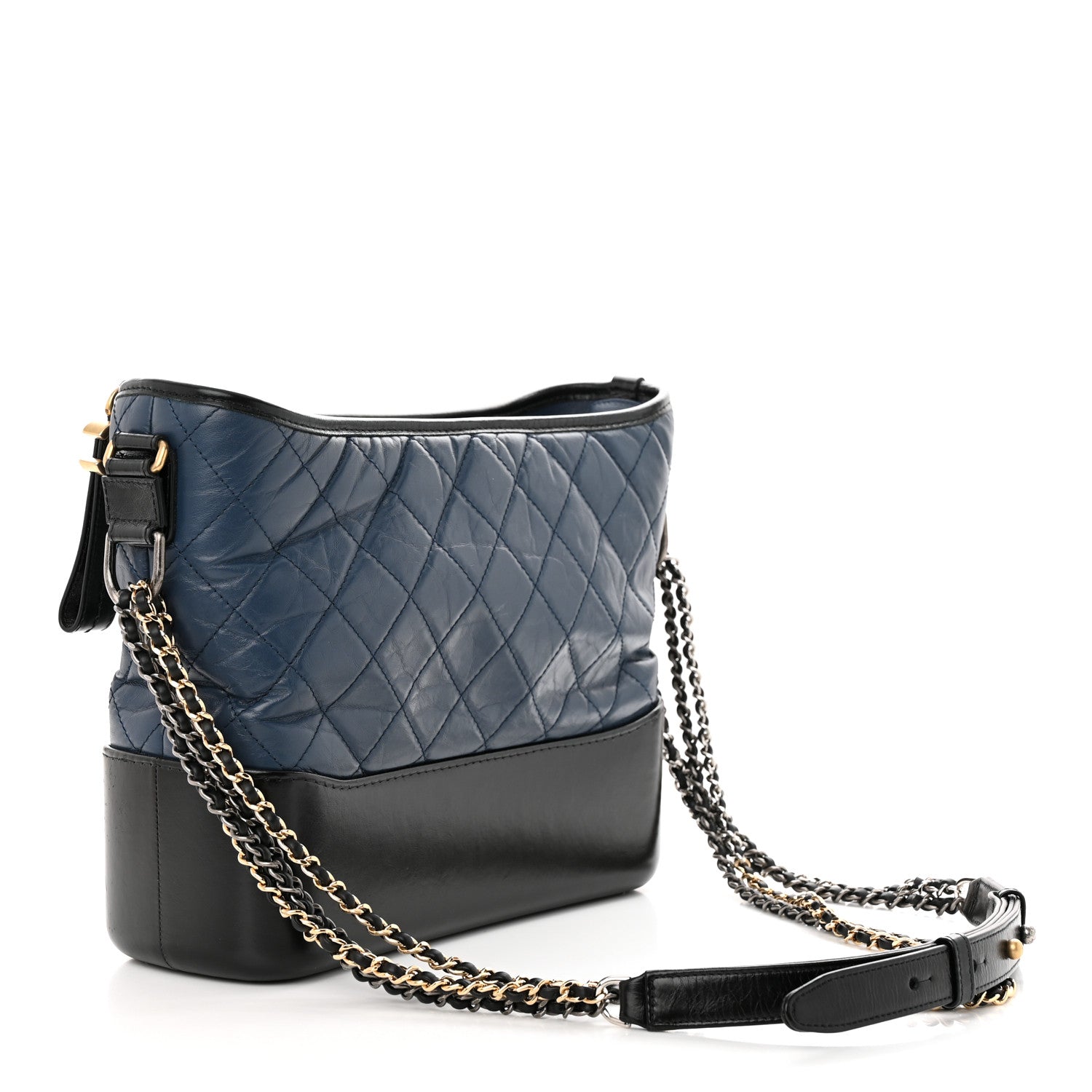 Chanel Aged Calfskin Quilted Medium Gabrielle Hobo Navy Black 3 of 12