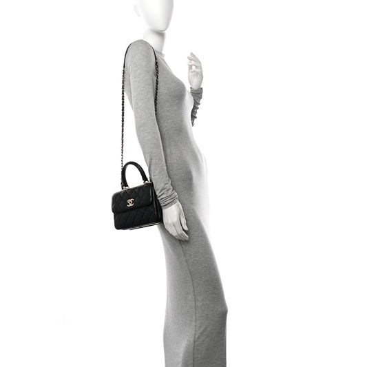 Lambskin Quilted Mini Trendy CC Dual Handle Flap Bag Black