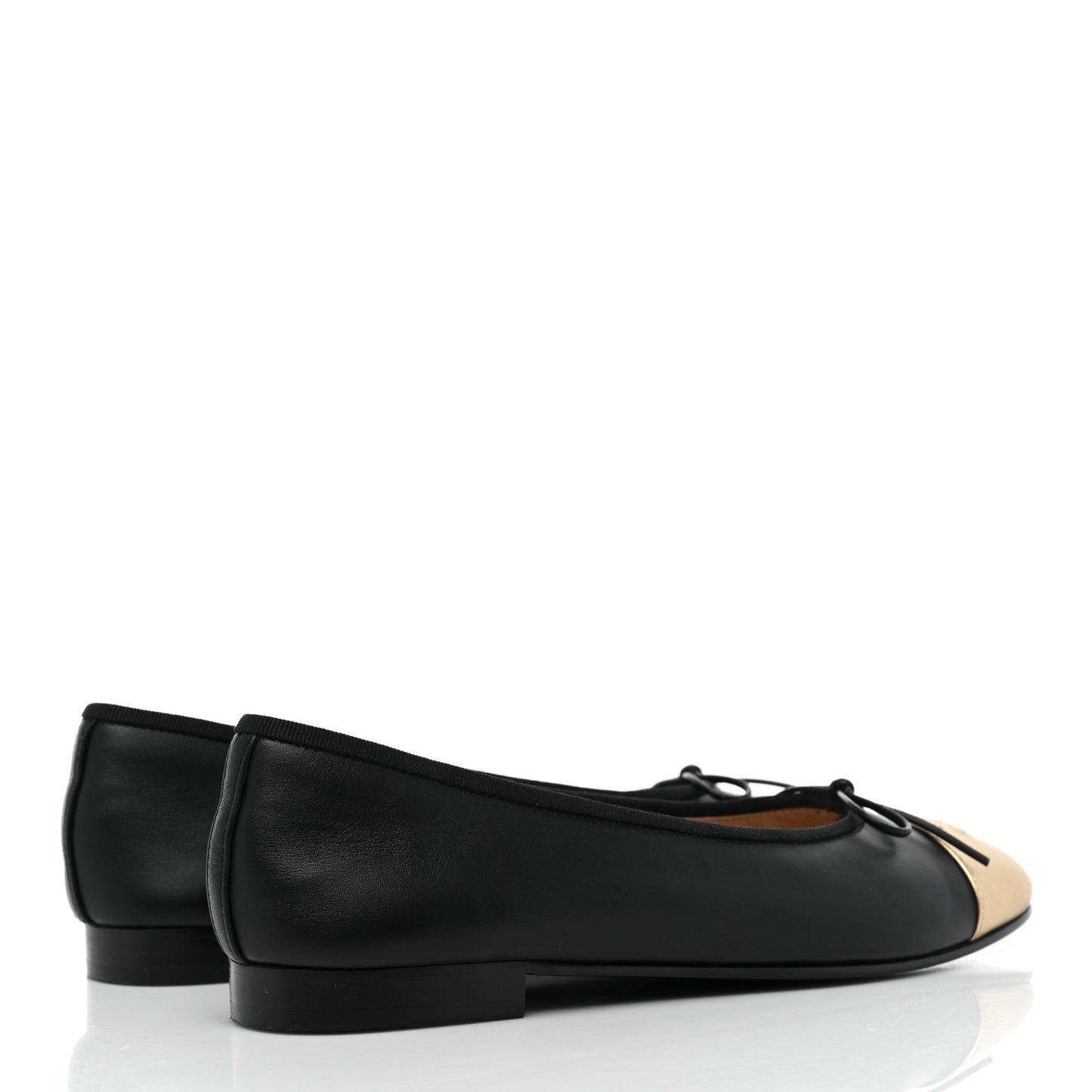 Lambskin Cap Toe Ballerina Flats 39.5 Black Gold