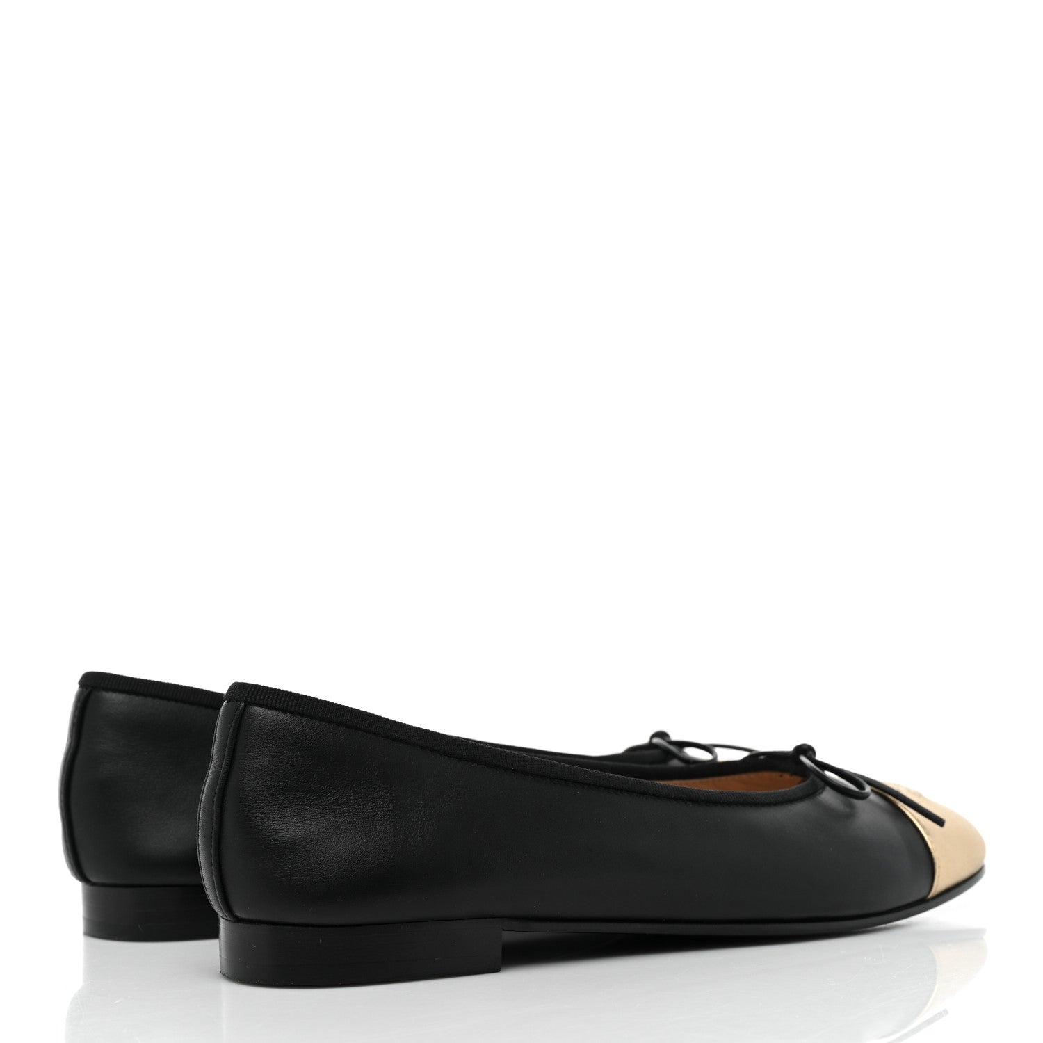 Chanel Lambskin Cap Toe Ballerina Flats 39.5 Black Gold 4 of 9