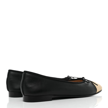 Chanel Lambskin Cap Toe Ballerina Flats 39.5 Black Gold 4 of 9