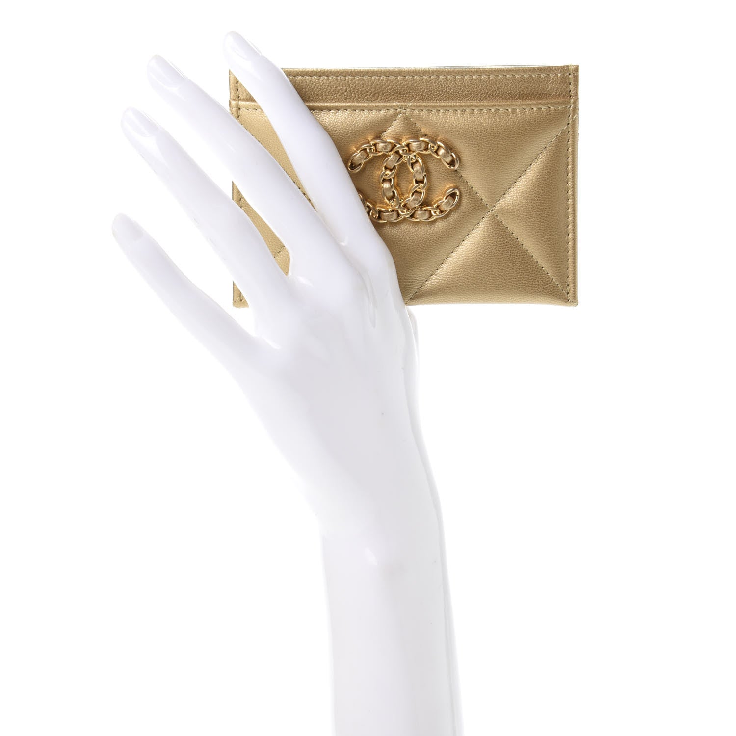 Chanel Metallic Goatskin Quilted Chanel 19 Card Holder Gold 2 of 11
