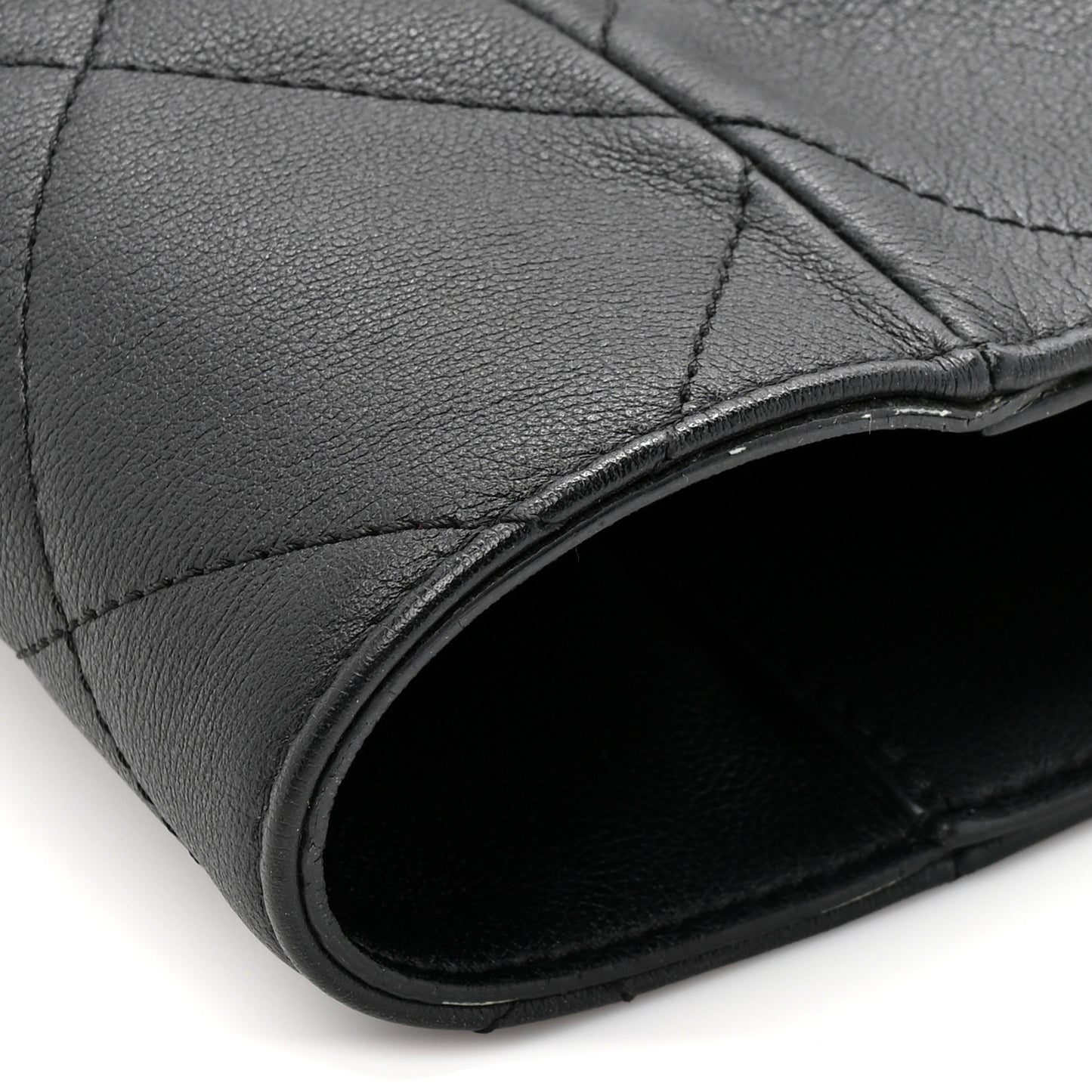 Calfskin Quilted Book Pocket Shopping Tote Black