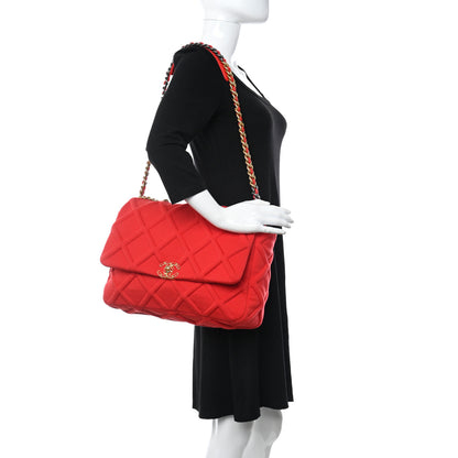 Chanel Jersey Lambskin Quilted Maxi Chanel 19 Flap Red 2 of 10