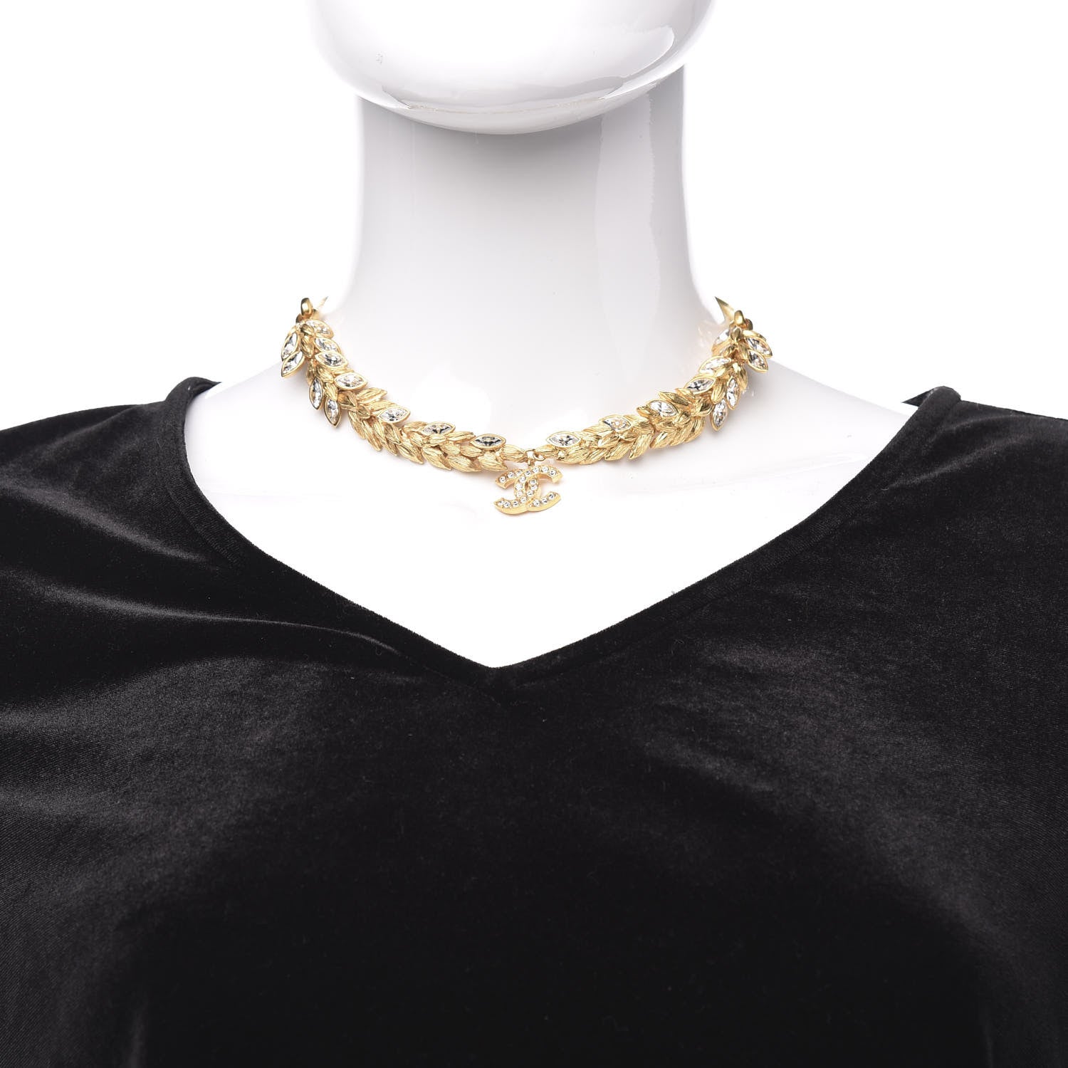 Chanel Crystal Sparkling Wheat CC Necklace Gold 2 of 5