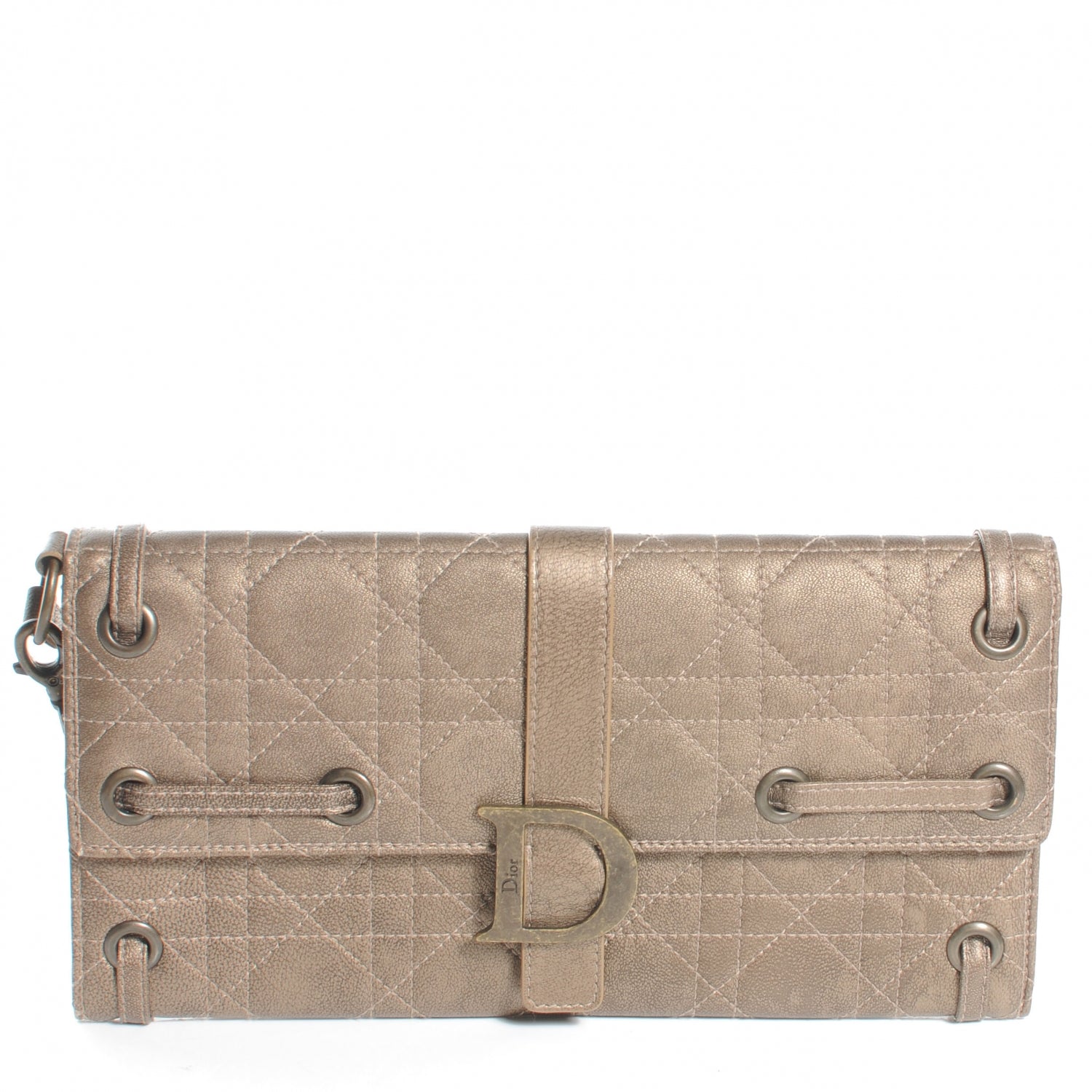 Christian Dior Leather Cannage D Clutch Wristlet Gold 1 of 8