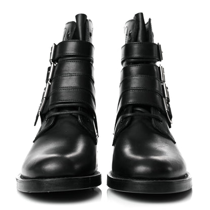 Saint Laurent Smooth Calfskin Studded Strap Rangers Boots 36 Black 2 of 20