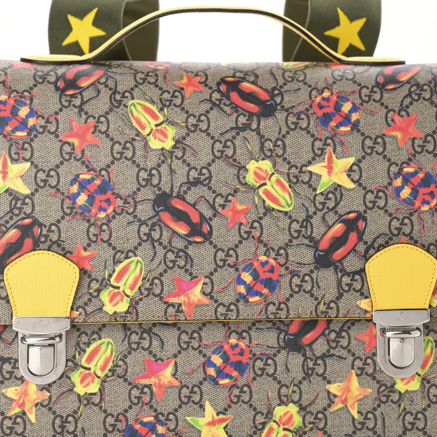 GG Supreme Monogram Beetles Childrens Backpack Beige Yellow