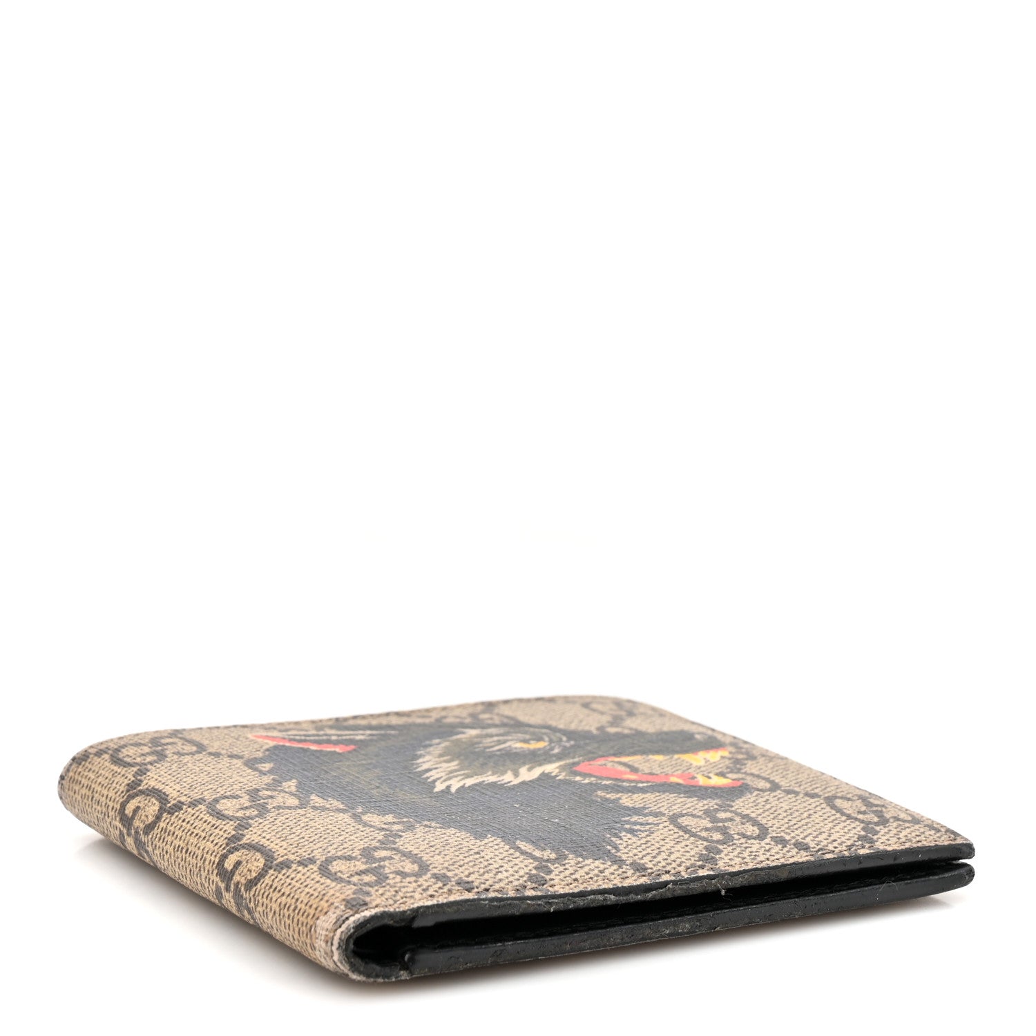 Gucci GG Supreme Monogram Selleria Calfskin Wolf Nice Bi-Fold Wallet Beige Ebony Multicolor Black 4 of 12