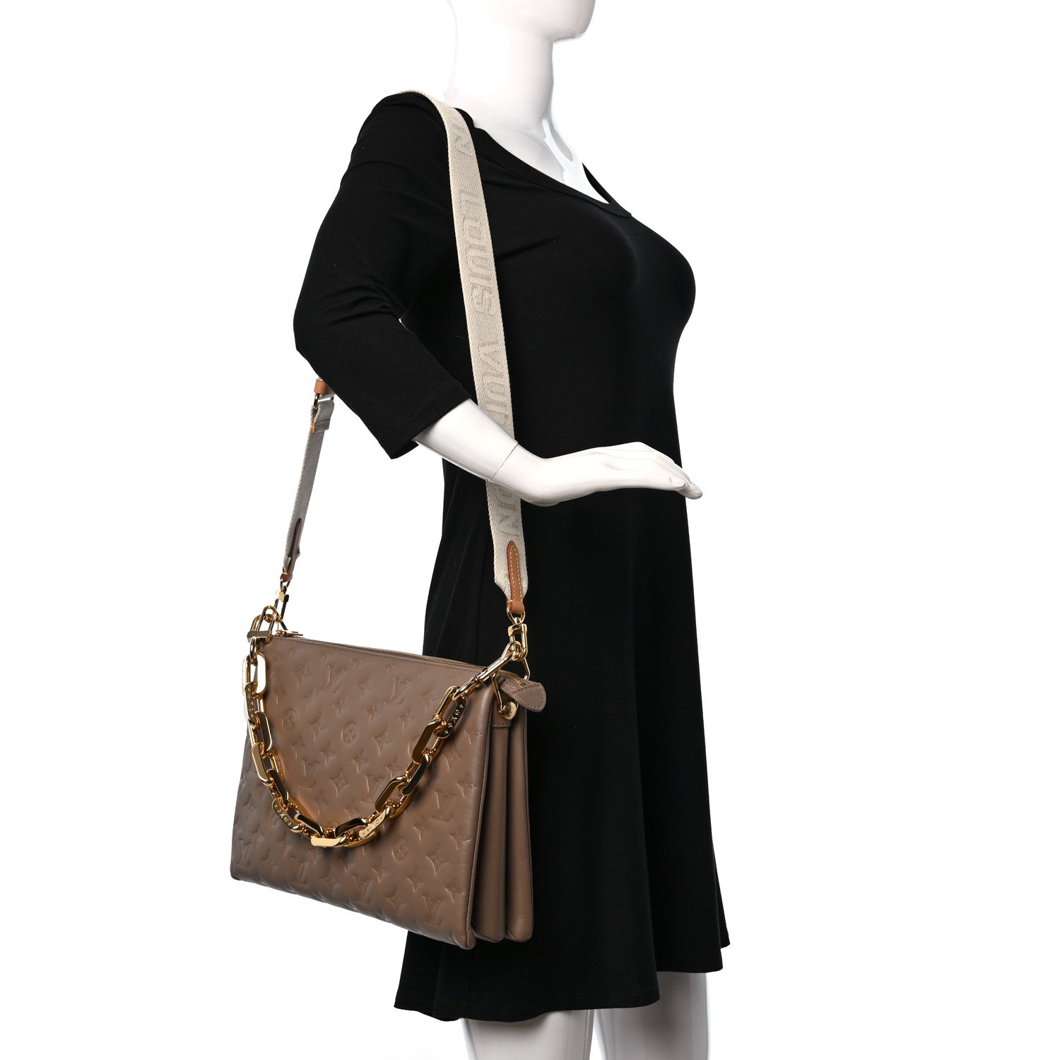 Louis Vuitton Lambskin Embossed Monogram Coussin MM Taupe 2 of 9