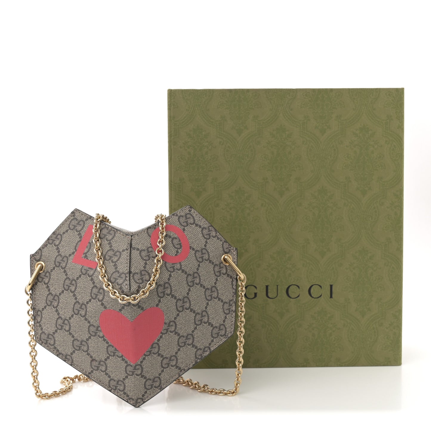 GG Supreme Monogram Love Heart Valentines Day Mini Padlock Heart Bag Beige Ebony New Geranium