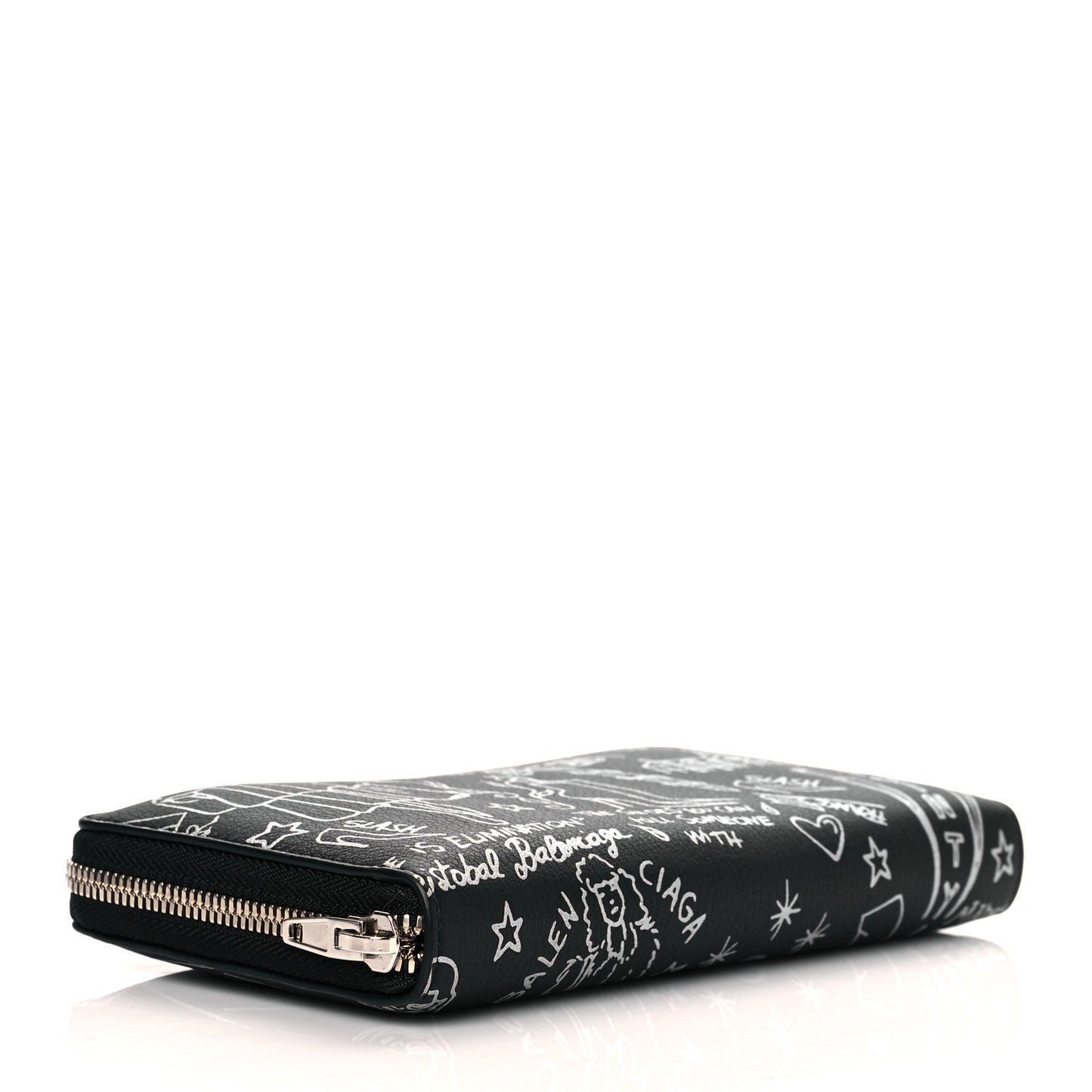 Calfskin Classic Silver Hardware Printed Tattoo Everyday Continental Zip Around Wallet Black
