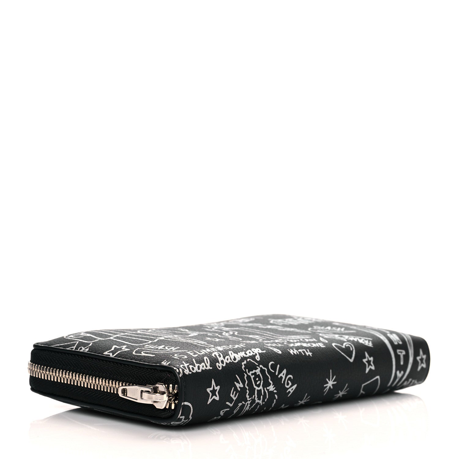 Balenciaga Calfskin Classic Silver Hardware Printed Tattoo Everyday Continental Zip Around Wallet Black 4 of 11