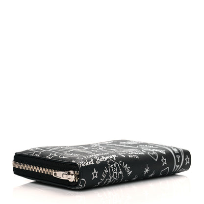 Balenciaga Calfskin Classic Silver Hardware Printed Tattoo Everyday Continental Zip Around Wallet Black 4 of 11