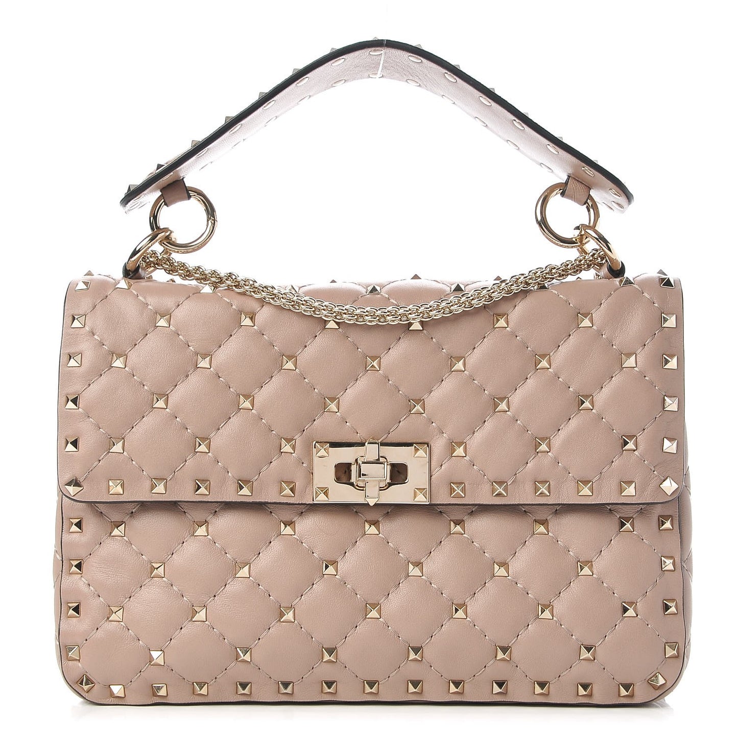 Lambskin Medium Rockstud Spike Shoulder Bag Poudre