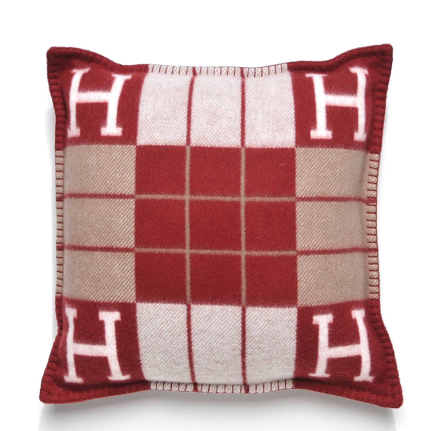 Hermes Wool Cashmere Avalon III Pillow PM Ecru Rouge 1 of 5