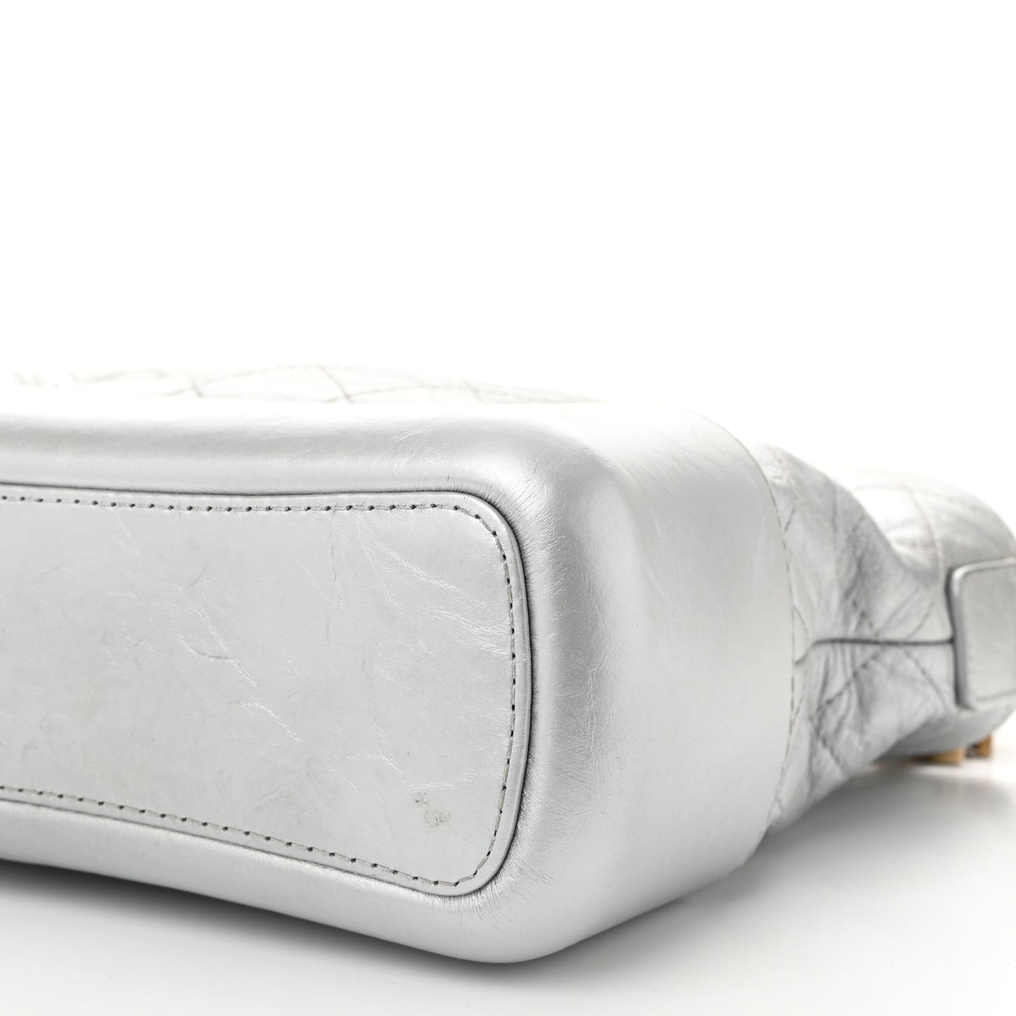 Metallic Aged Calfskin Quilted Medium Gabrielle Silver