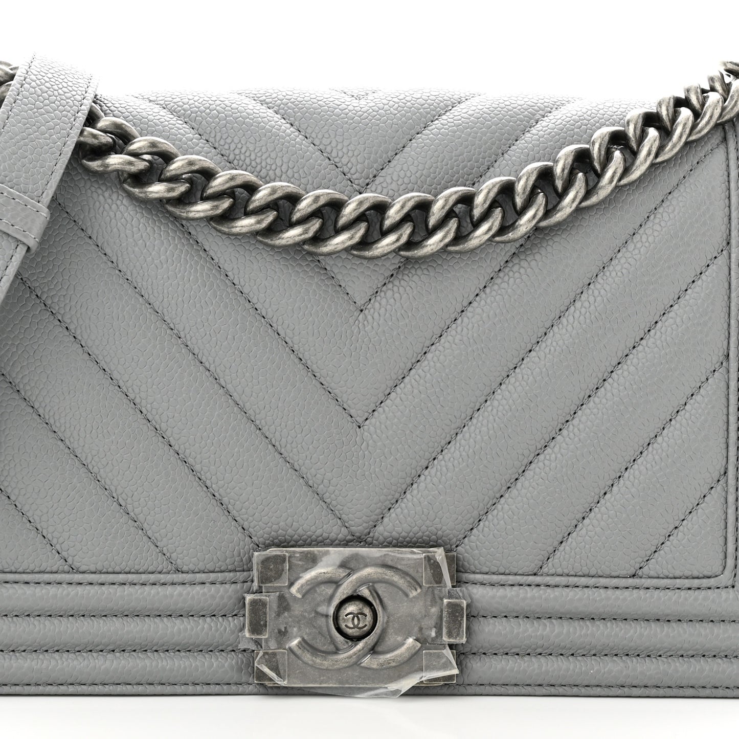 Caviar Chevron Quilted Medium Boy Flap Grey