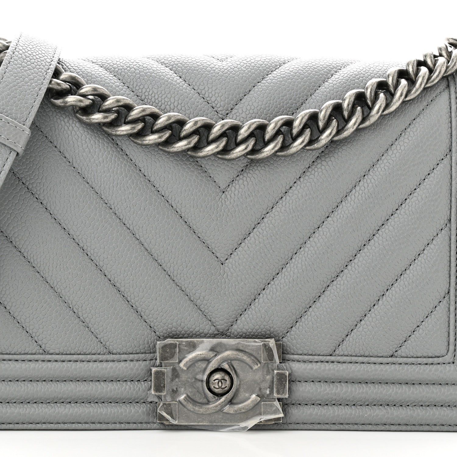 Chanel Caviar Chevron Quilted Medium Boy Flap Grey 8 of 10