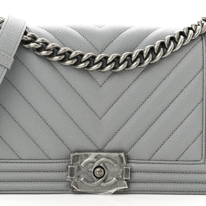 Chanel Caviar Chevron Quilted Medium Boy Flap Grey 8 of 10