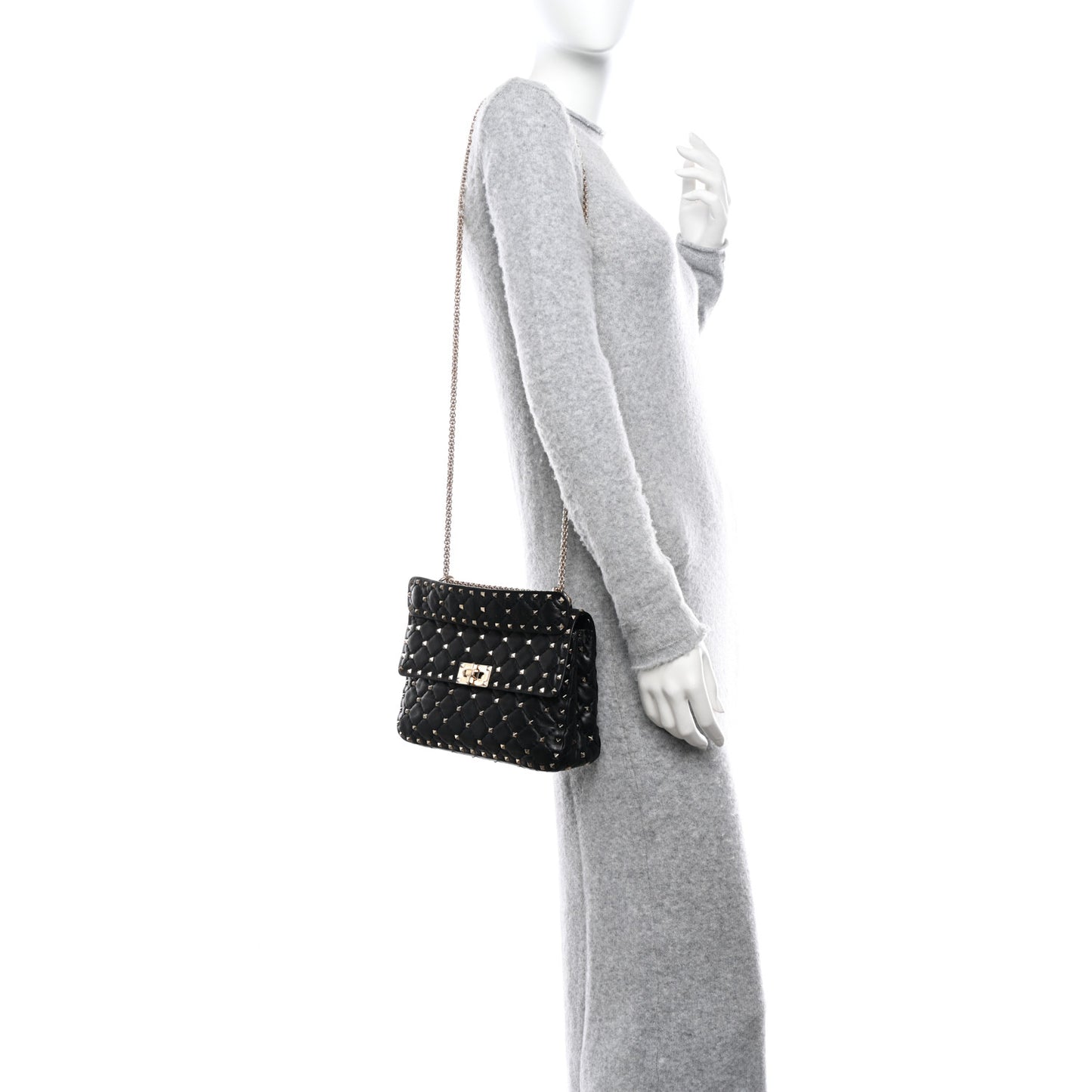 Nappa Medium Rockstud Spike Shoulder Bag Black