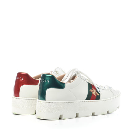 Gucci Calfskin Web Bee Embroidered Womens Ace Platform Sneakers 39.5 White 3 of 14