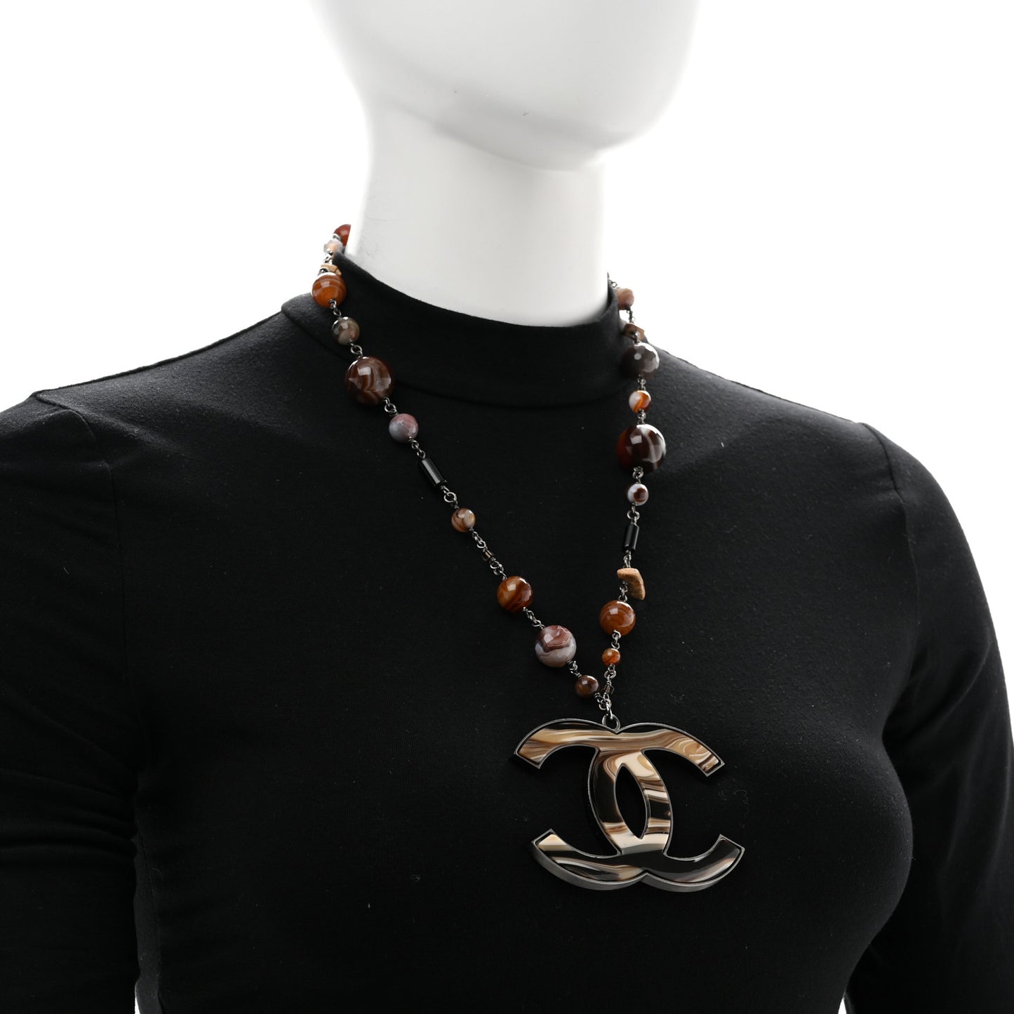 Agate Beaded Oversized CC Pendant Necklace