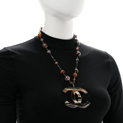 Chanel Agate Beaded Oversized CC Pendant Necklace 2 of 6
