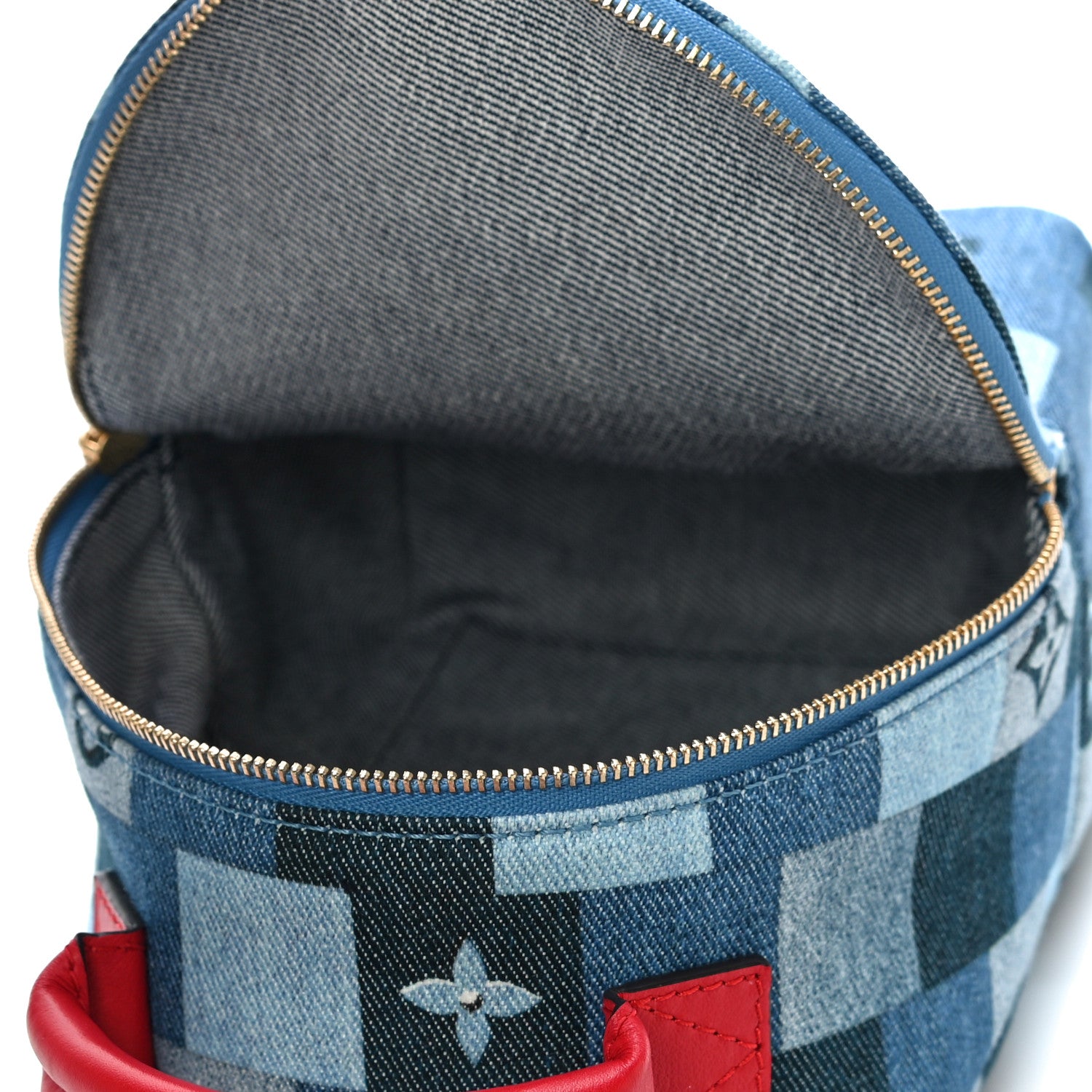 Louis Vuitton Denim Damier Monogram Patchwork Palm Springs Backpack Mini Blue Rouge 5 of 9