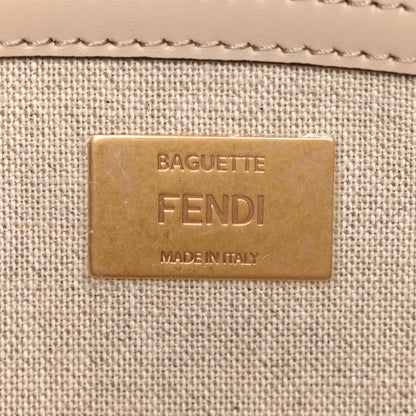 Fendi Canvas Vitello King FF Embroidered Baguette Grezzo White Nuvola 6 of 9