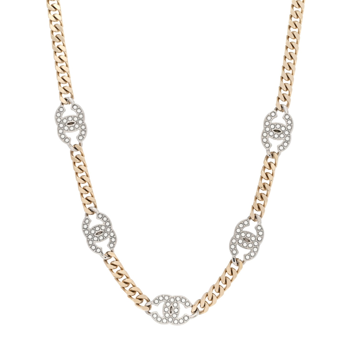 Crystal Chain CC Necklace Gold Silver