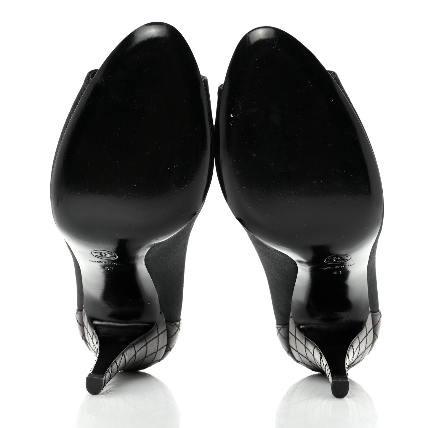 Nylon Lambskin Quilted Chain Peep Toe Pumps 41 Black