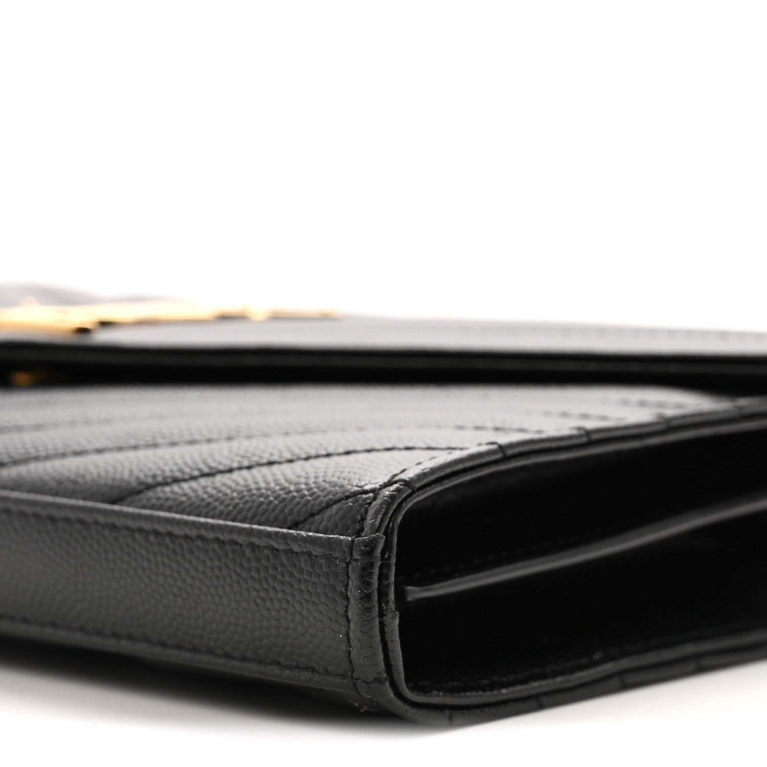 Saint Laurent Grain De Poudre Matelasse Chevron Monogram Chain Wallet Black 11 of 12