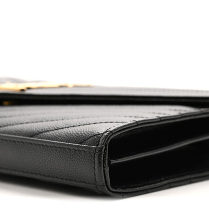 Saint Laurent Grain De Poudre Matelasse Chevron Monogram Chain Wallet Black 11 of 12