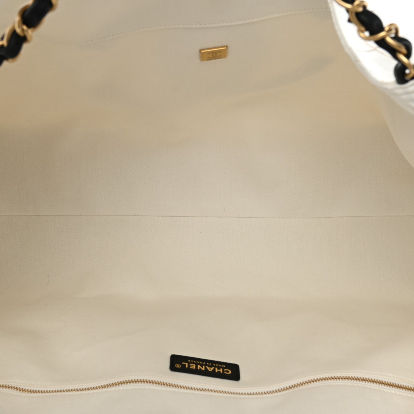 Denim Calfskin Quilted Coco Beach Small Shopping Tote White Black