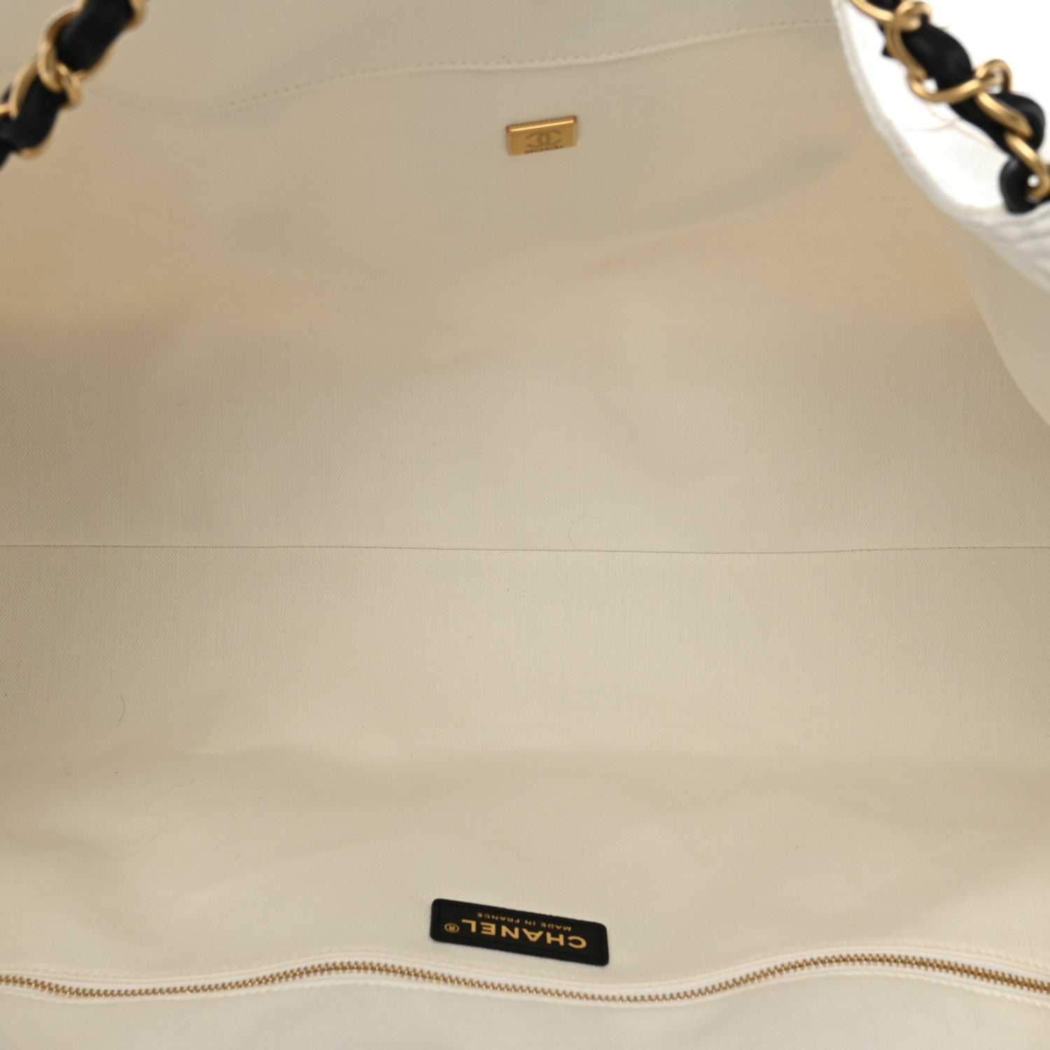 Chanel Denim Calfskin Quilted Coco Beach Small Shopping Tote White Black 6 of 11