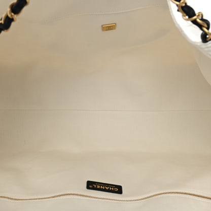 Chanel Denim Calfskin Quilted Coco Beach Small Shopping Tote White Black 6 of 11