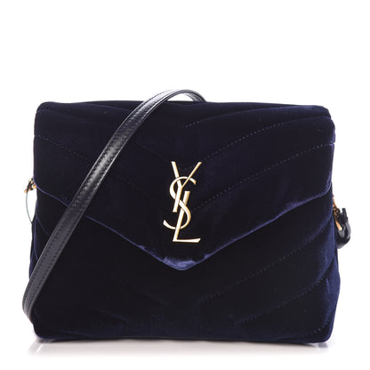 Saint Laurent Velvet Y Quilted Monogram Toy Loulou Crossbody Bag Navy 1 of 11
