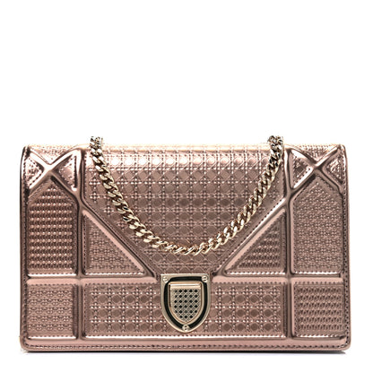 Christian Dior Metallic Patent Micro-Cannage Diorama Wallet on Chain Pouch Gold 1 of 4