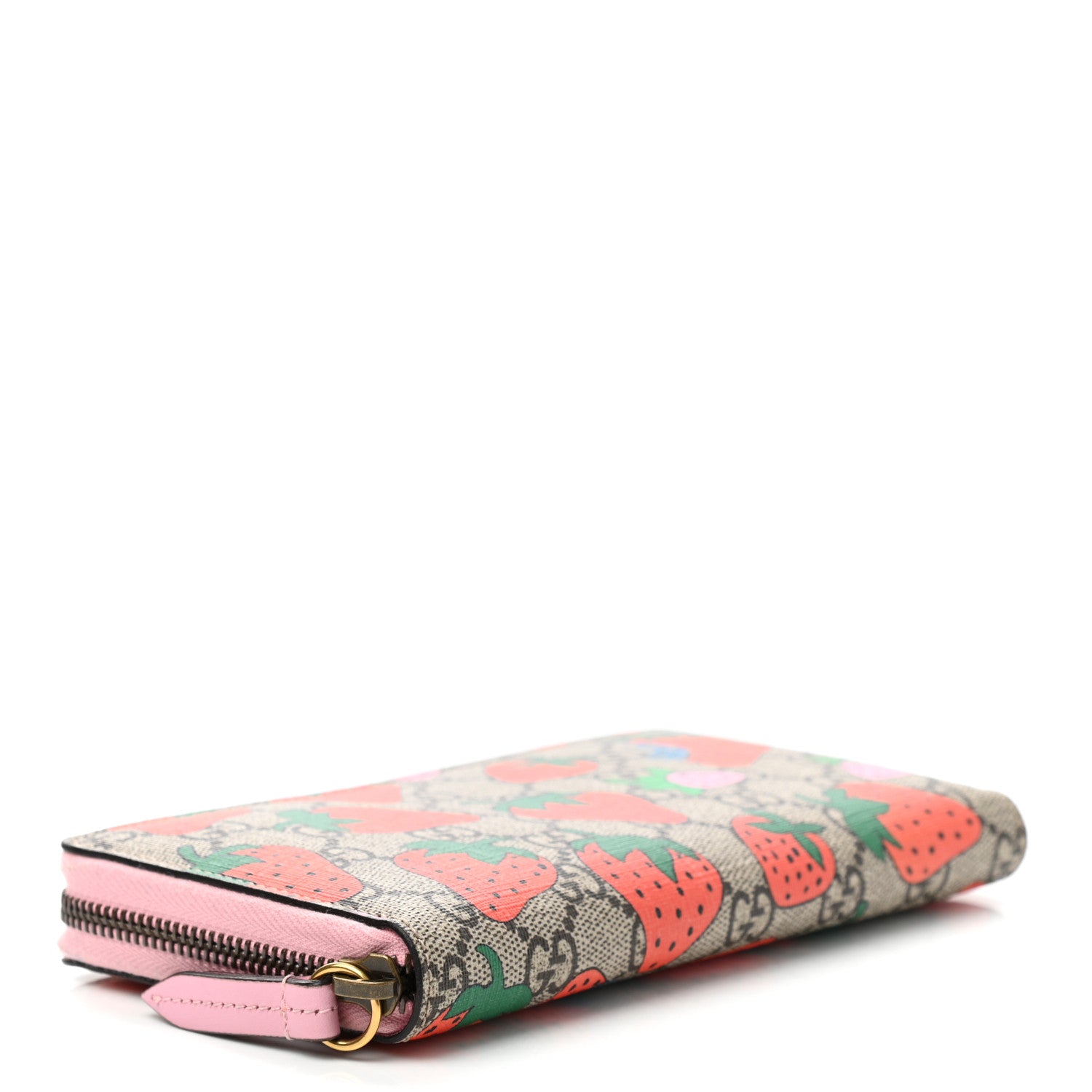 Gucci GG Supreme Monogram Strawberry Zip Around Wallet Light Pink 4 of 9