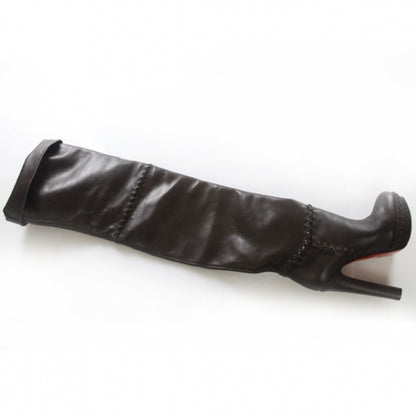 Christian Louboutin Leather Tres Contente Thigh High Boots 37 Brown 4 of 8