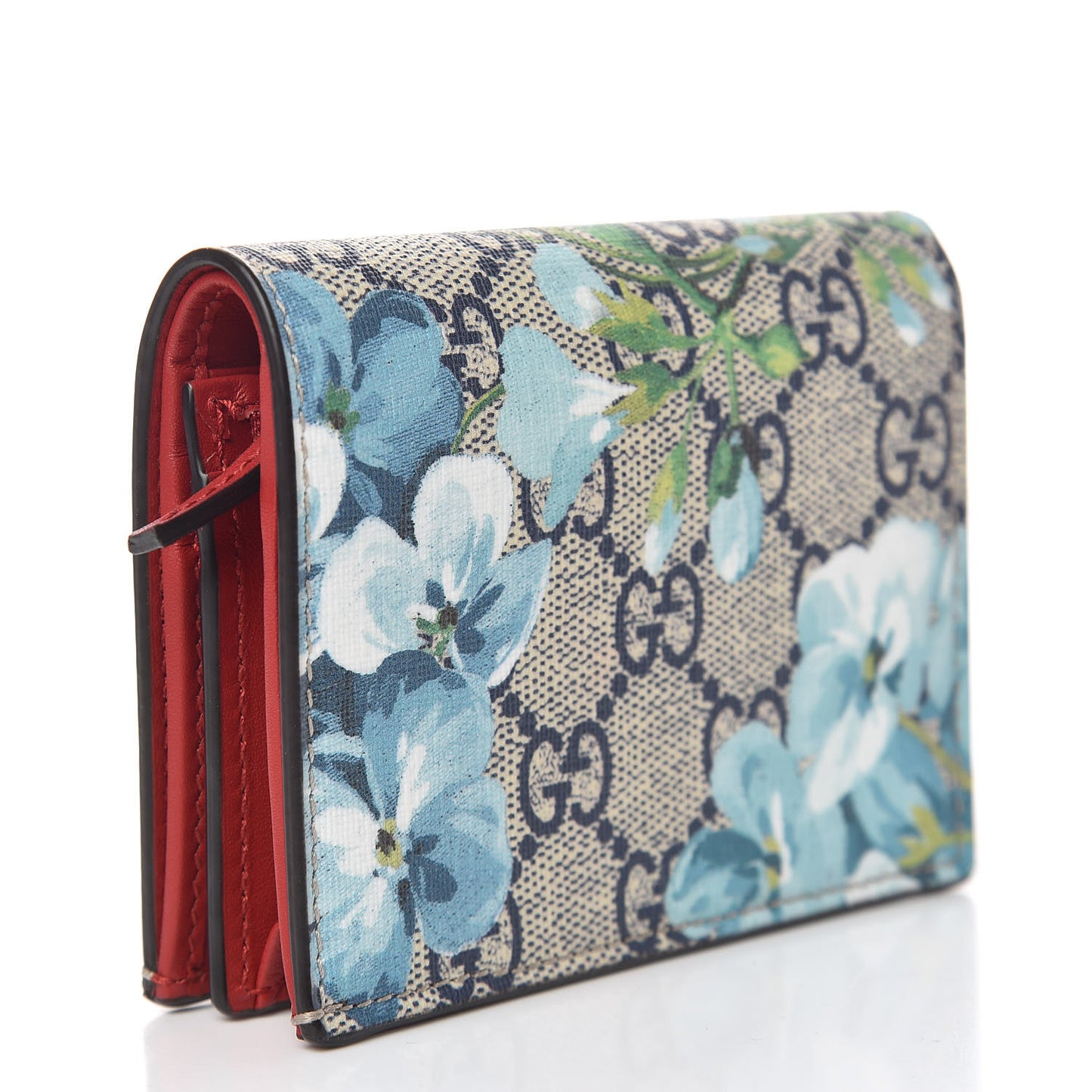 GG Supreme Monogram Blooms Card Case Wallet Beige Blue Navy Hibiscus Red