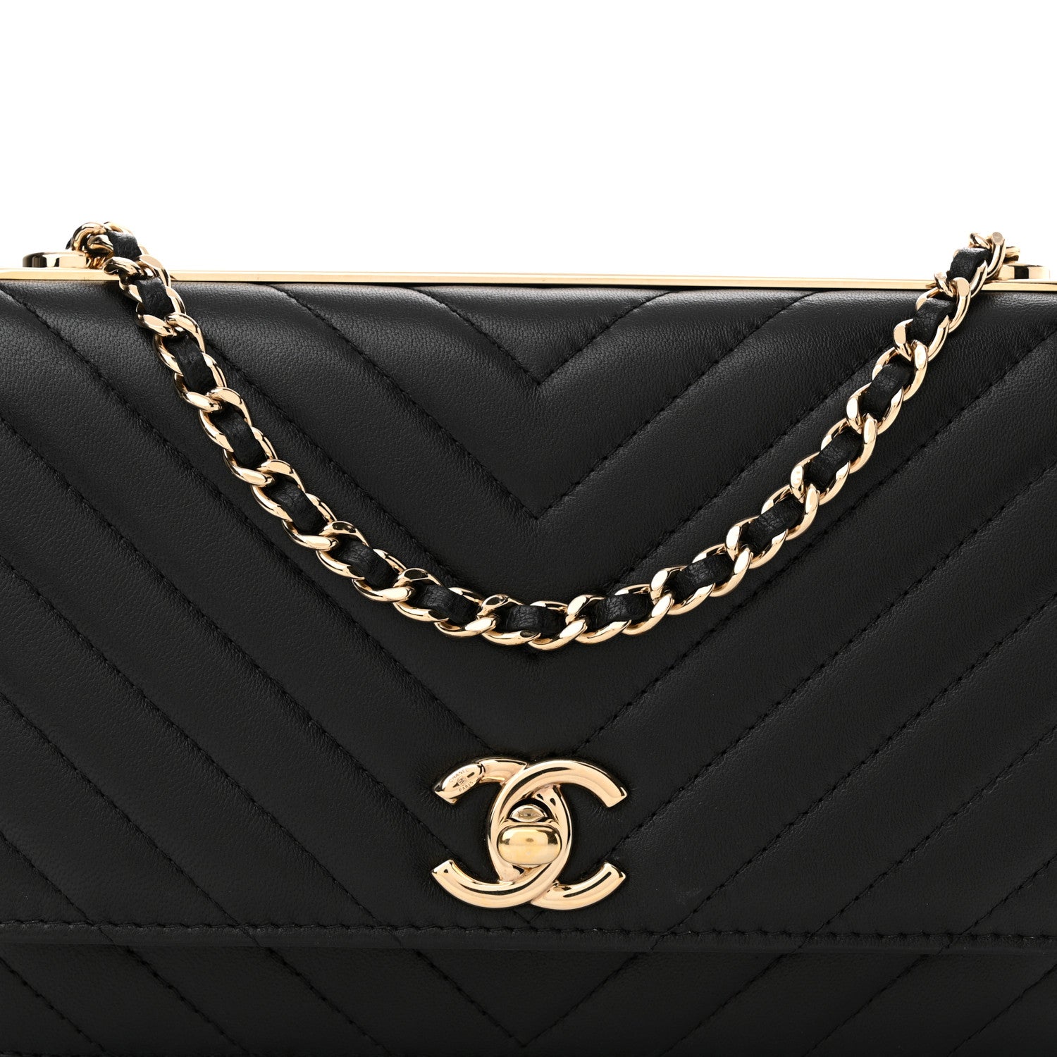 Chanel Lambskin Chevron Quilted Trendy CC Wallet On Chain WOC Black 9 of 14